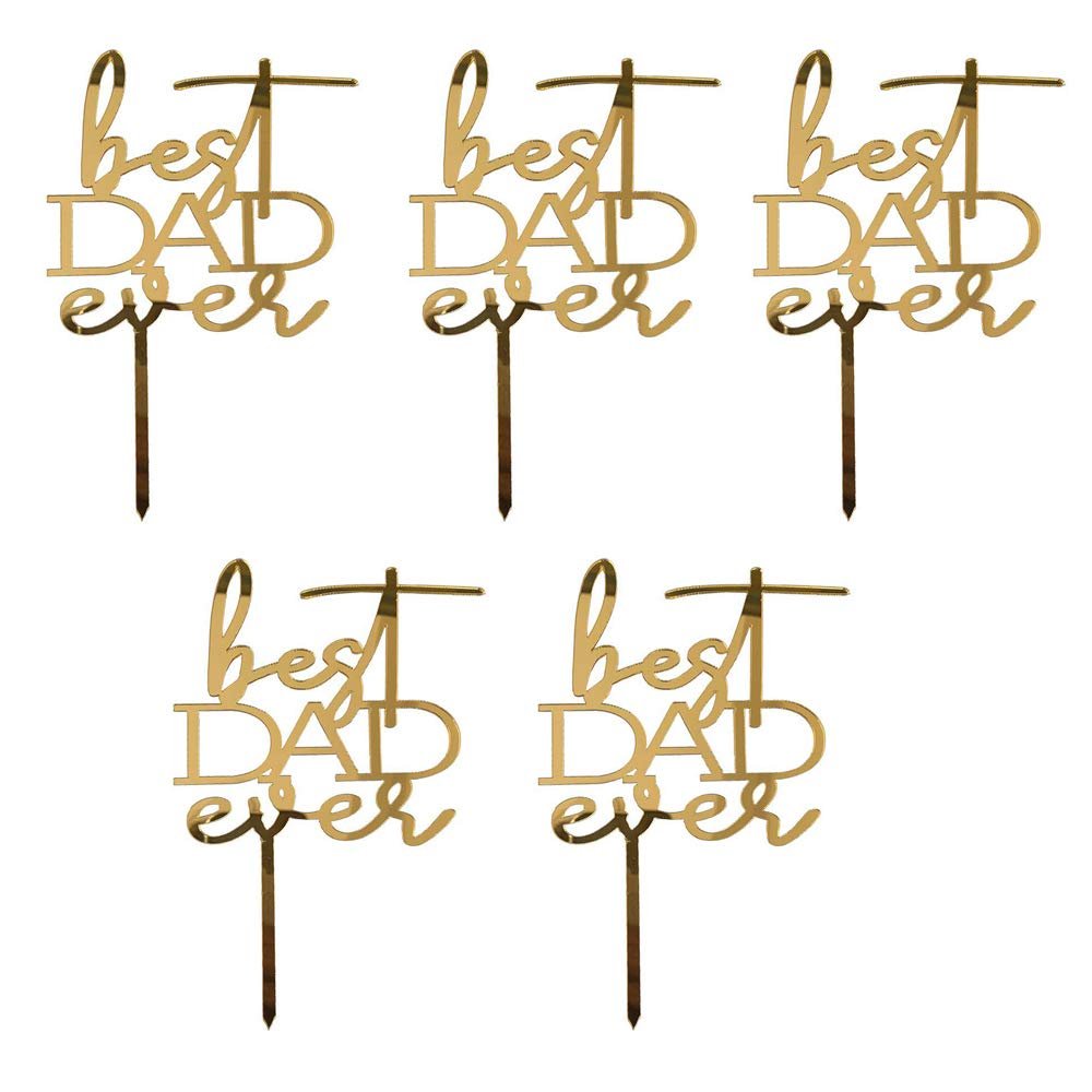 BinaryABC Cake Toppers, Father's Day Decorations, 5Pcs - Best Dad Ever, Goldern Acrylic