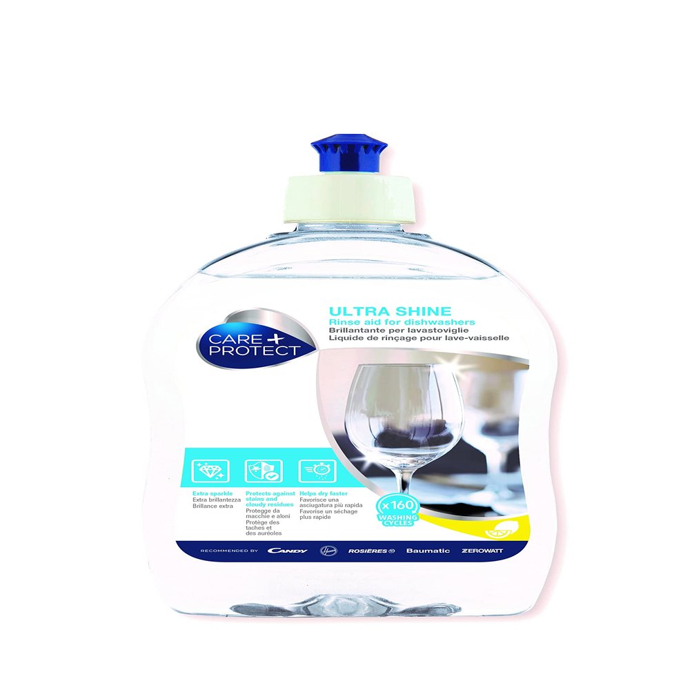 Care + Protect 35602034 Rinse Aid for Dishwashers-Ensures extra shine for glasses and dishes. Protects from stains and streaks and helps to dry faster