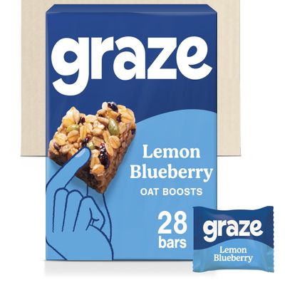 Graze Lemon Blueberry Superfood Oat Boost Bars - Vegetarian Snacks, Whole Oat - Packaging may vary - (28 Snacks - 7 Packs of 4 x 30g)