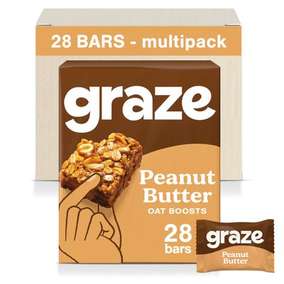 Graze Peanut Butter Oat Boost Bars - Vegan Snacks with Whole Oats - Packaging may vary - (28 Snacks - 7 Packs of 4 x 30g)