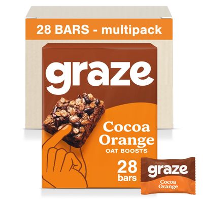 Graze Cocoa Orange Superfood Oat Boost Bars - Vegan Snacks, Whole Oats - Packaging May Vary - (28 Snacks - 7 Packs of 4 x 30g)