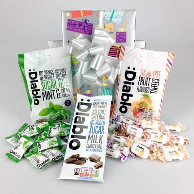 A selection of the finest Chocolate and Sweets Hamper Gift Box - Suitable for Diabetic Diets and No Added Sugar Dietary foods