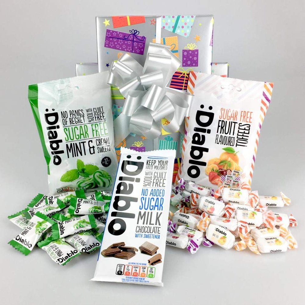 A selection of the finest Chocolate and Sweets Hamper Gift Box - Suitable for Diabetic Diets and No Added Sugar Dietary foods