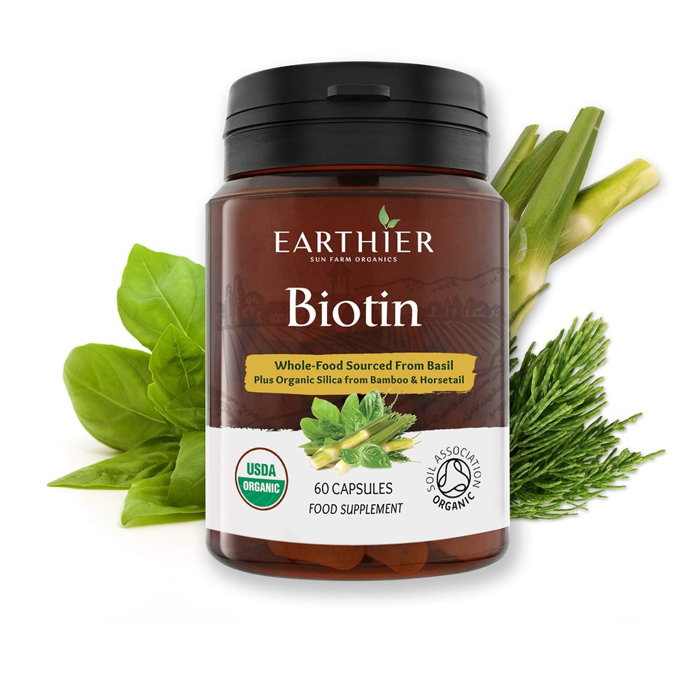 Organic Biotin Plus Silica - Hair - Nails - Whole Food Supplement - 1 Month Supply - Certified by Soil Association