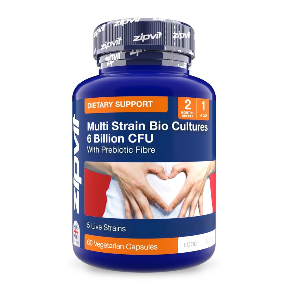 Zipvit Bio Cultures 6 Billion CFU with Prebiotic, Includes Lactobacillus & Bifidobacterium, 5 Live Strains, 60 Vegetarian Capsules, 2 Months Supply