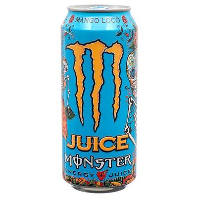 New 381906 Monster Juce Loco Mango Energy Drink 16 Oz (24-Pack) Fruit Drink Cheap Wholesale Discount Bulk Beverages Fruit Drink Fish Bowl