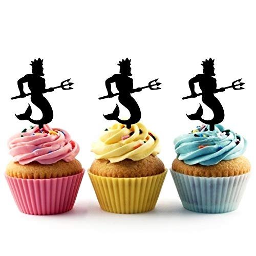 Innovedesire Neptune Greek God Poseidon Silhouette Party Wedding Birthday Acrylic Cupcake Toppers Decor 10 pcs