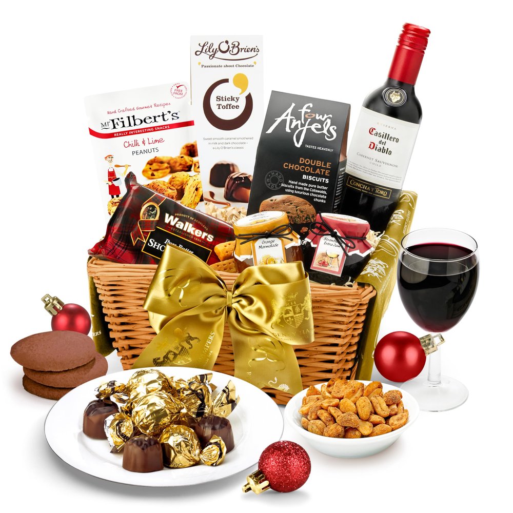Christmas Red Wine Gift Basket - Windermere Wine Gift Set with Shortbread, Artisan Chocolates, Gourmet Jam - Luxury Christmas Hampers for Men & Women, from Regency Hampers