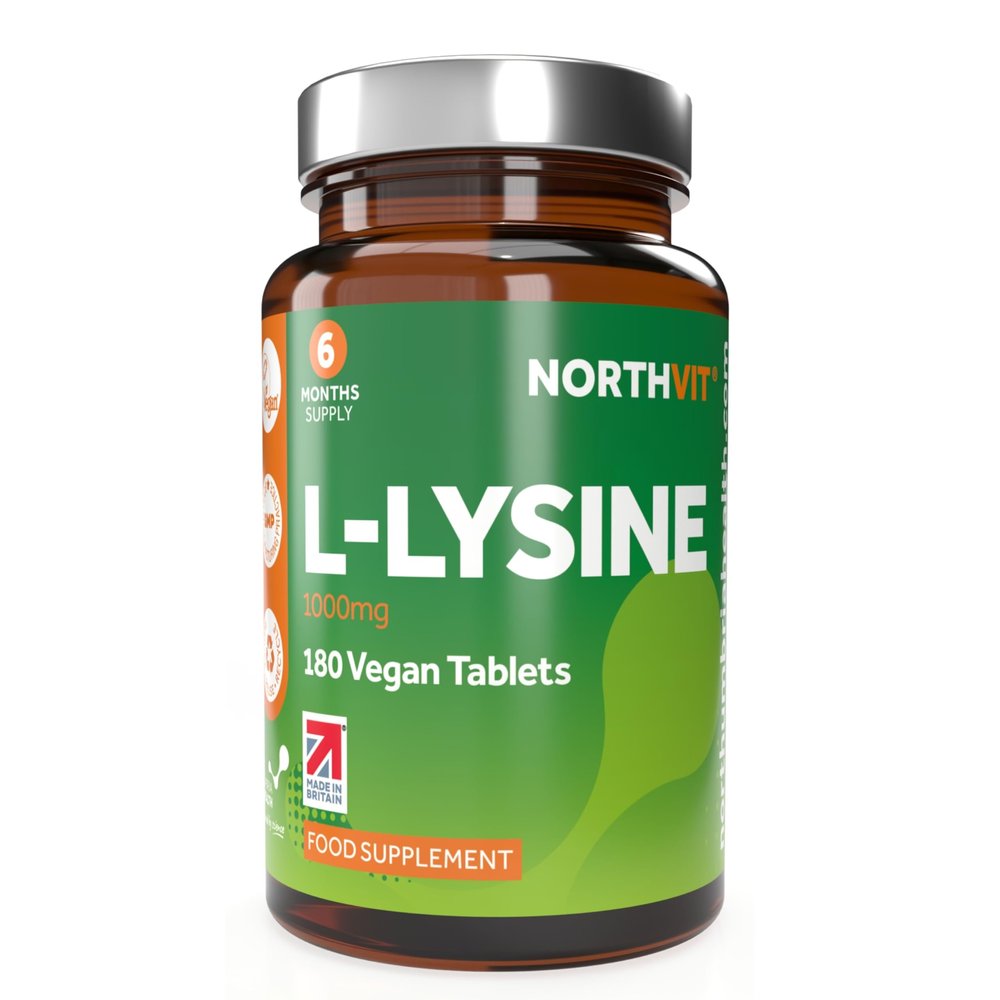 L-Lysine 1000mg High Strength Tablets  180 Vegan Tablets (6 Month Supply) | Essential Amino Acid for Normal Growth & Muscle Turnover | Made in The UK | Northumbria Health