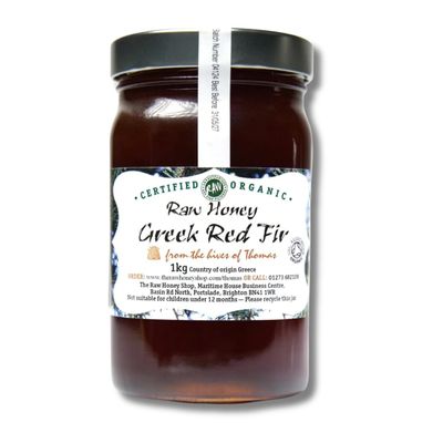 Active Raw Greek ORGANIC RED FIR HONEY 19.5, 1kg - Organic Unpasteurised Cold Pressed Honeydew Honey Rare High Altitude Forest Honey from Mount Kaliakouda Natural Prebiotic & Antibacterial