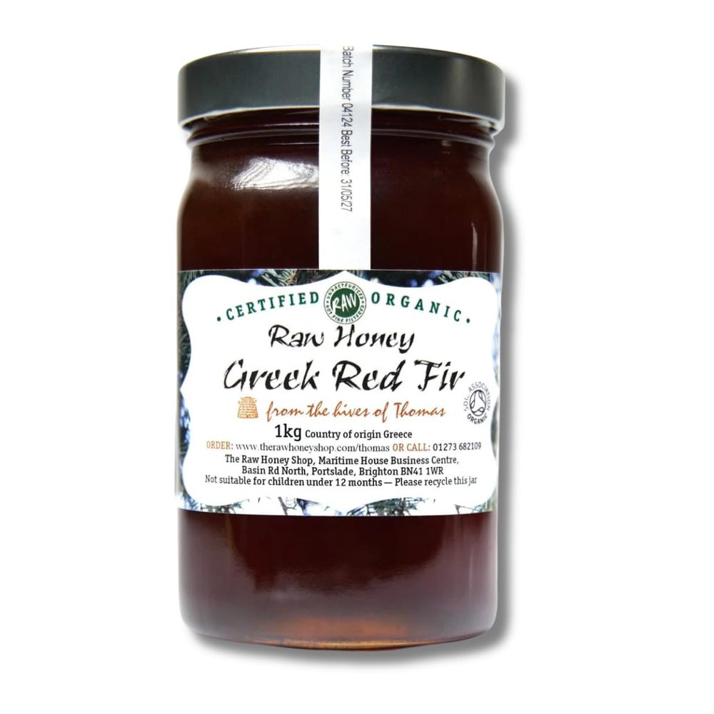 Active Raw Greek ORGANIC RED FIR HONEY 19.5, 1kg - Organic Unpasteurised Cold Pressed Honeydew Honey Rare High Altitude Forest Honey from Mount Kaliakouda Natural Prebiotic & Antibacterial