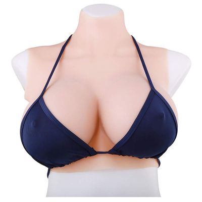 Tex-Eorey Silicone Breast Form High Collar Halter Artificial Fake Breast for Crossdressing Transvestite Cosplay Shemale, Enhancement Realistic Breast,Flesh,M~1300g~Ccup