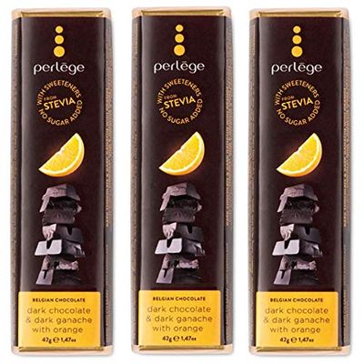Perlege No Added Sugar Chocolate with Stevia 42g - Dark Chocolate, Dark Ganache & Orange x 3 Bars