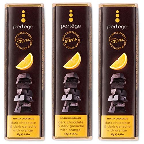 Perlege No Added Sugar Chocolate with Stevia 42g - Dark Chocolate, Dark Ganache & Orange x 3 Bars