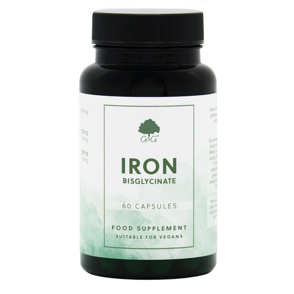Iron Bisglycinate 20mg - Chelated for Better Absorption - with Vitamin C - 60 Vegan Capsules - Non-GMO, Made in The UK - G&G Vitamins