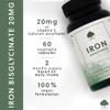 Iron Bisglycinate 20mg - Chelated for Better Absorption - with Vitamin C - 60 Vegan Capsules - Non-GMO, Made in The UK - G&G Vitamins view 2