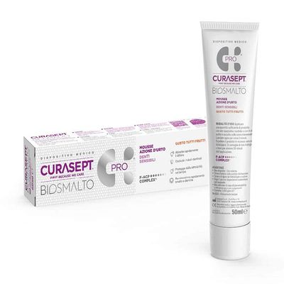 Curasept Biosmalto Denti Sensibili Mousse Azione DUrto Gusto Tutti Frutti, 50ml
