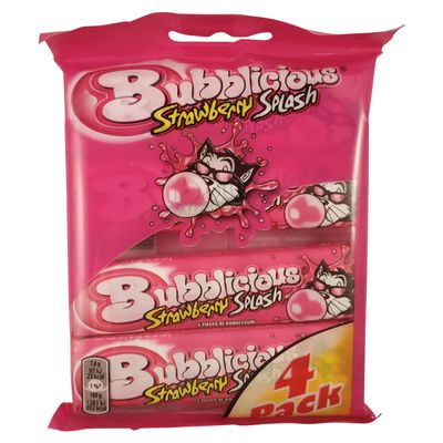 Bubblicious | Strawberry Gum | Bubblicious Chewing Gum Strawberry Splash - 4 Per Pack | Bubbalicious Bubblegum | 5.36 Ounce Total Weight