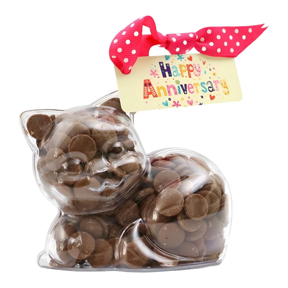 ButtonChocs Anniversary Chocolate Kitten. Belgian Milk Chocolate Anniversary Cat Gift.