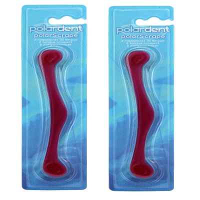 2 x Polarscrape tongue cleaner against bad breath for fresh breath, oral hygiene, antibacterial function (red)