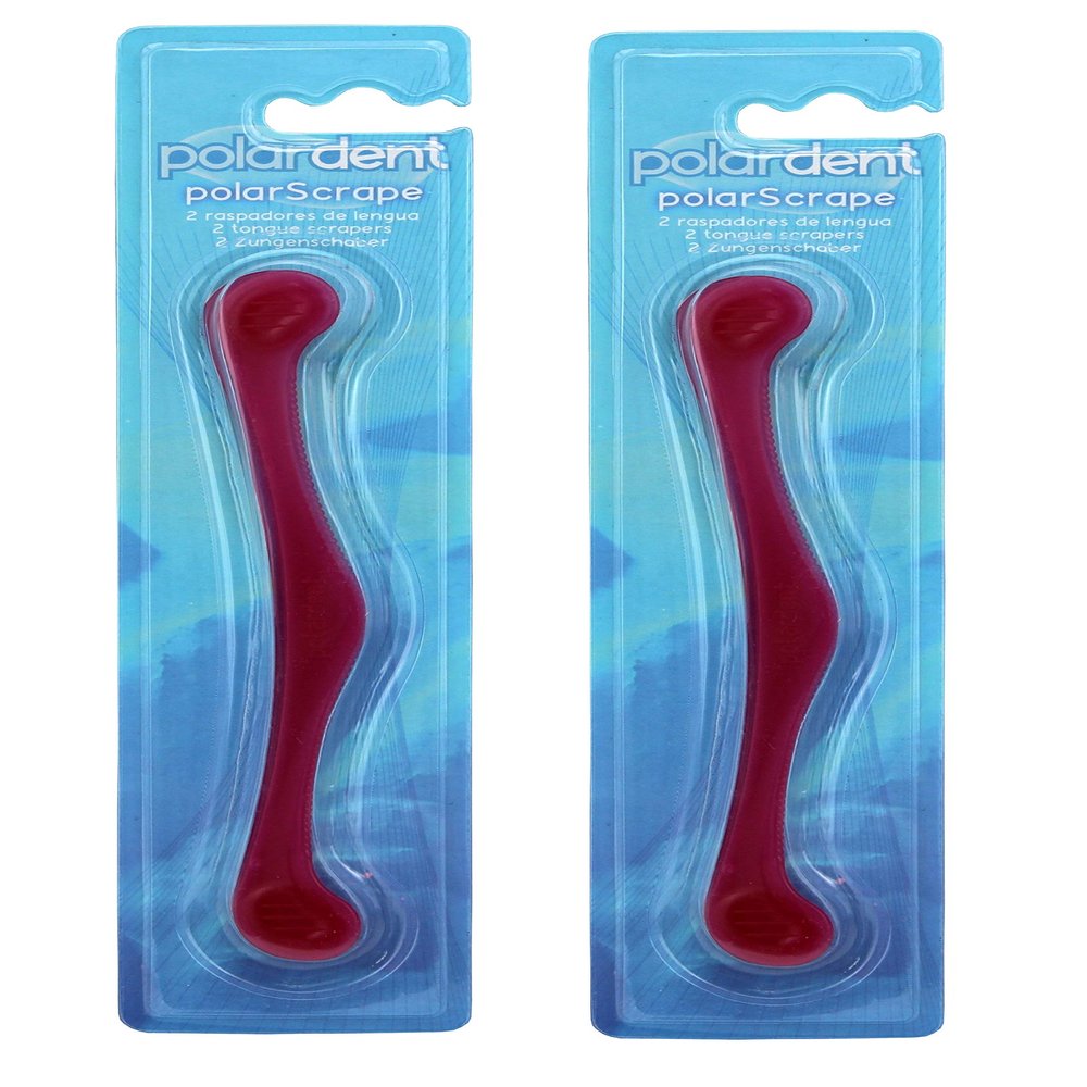 2 x Polarscrape tongue cleaner against bad breath for fresh breath, oral hygiene, antibacterial function (red)