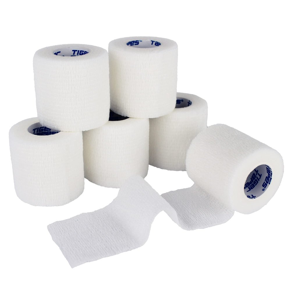 TIGERTAPES - Pack of 6 Tiger Rip Lite Cohesive Bandage White (5cm x 4.5m) - Self-Adherent Strapping for Injuries, Wrist and Ankle Sprains, Compression, Football Socks and Shin Pads or Vet Wrap