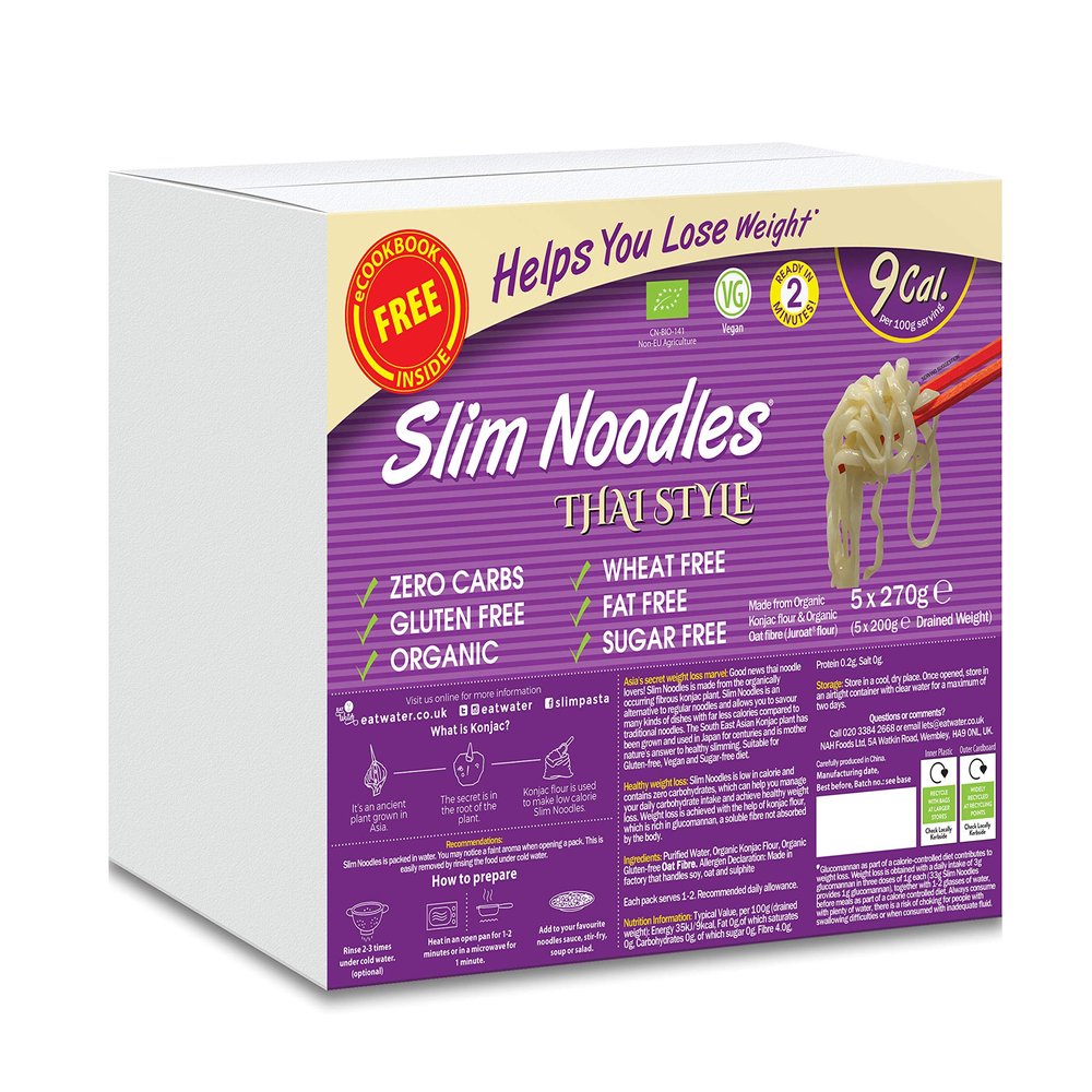 Eat Water Slim Pasta Zero Carbohydrate Enviro| Made from Organic Konjac Flour | Keto Paleo Diet and Vegan | Zero Sugar, Low Calorie Food Thai Style 270 g (Pack of 5),