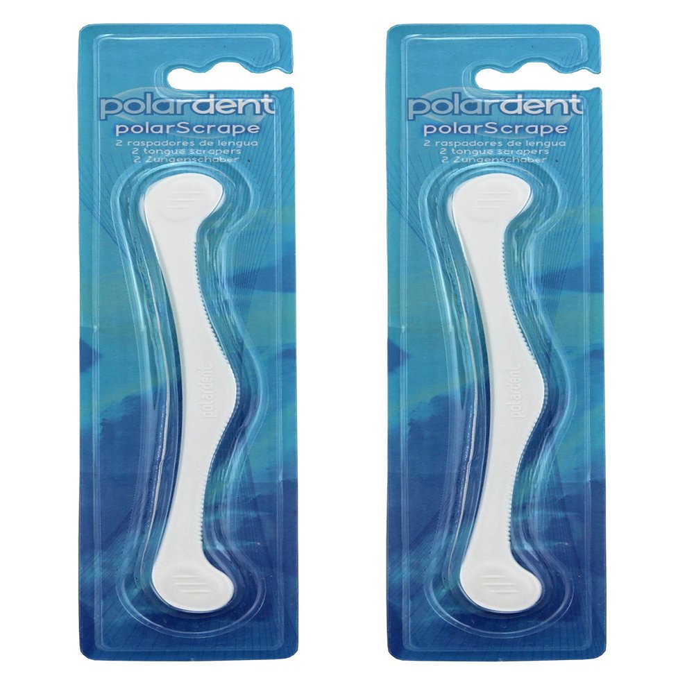 2 x Polarscrape tongue cleaner against bad breath for fresh breath, oral hygiene, antibacterial function (white).