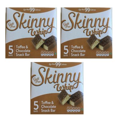3 x Boxes Skinny Whip Toffee & Chocolate Snack BAR - 5 Bars PER Pack Less Than 99 Calories