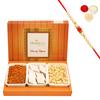 Ghasitaram Gifts Rakhi Gifts for Brothers Rakhi Sweets - Assorted Box Kaju Katli, SOYA Sev and Cashew Shaped Biscuits with Pearl Beads Rakhi view 1
