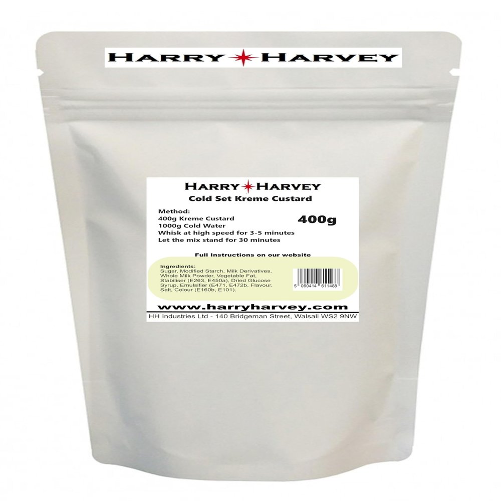 Harry Harvey Cold Set Kreme Custard Powder 400g | Vanilla Custard for Tarts, Slices, Cakes, Doughnuts & Bakery Fillings | Ready-to-Use Dessert Custard Mix