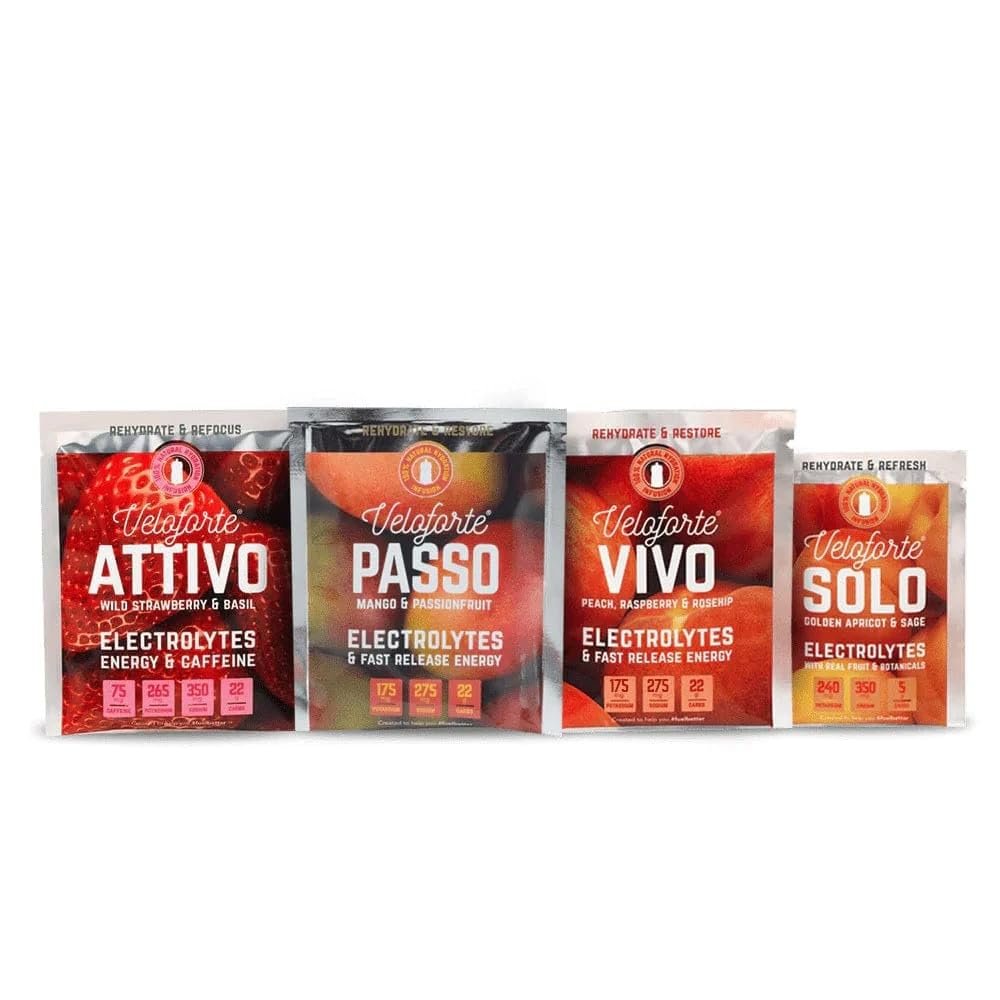 Veloforte Electrolyte Hydration Powders for Running, Cycling, Triathlon | Hypotonic, high-Performance Hydration from a Blend of Natures Finest Freeze-Dried Fruit & Electrolytes | Variety | 9-Pack
