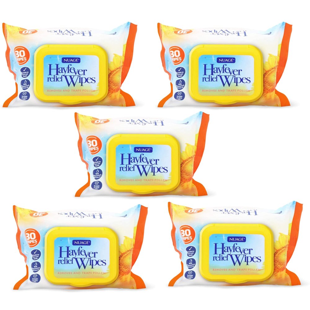 30 x Hayfever & Allergy Relief Wipes for Hand & Face Traps Pollen Dust Dirt Pet Allergy Wet Hay Fever Wipes (150 Wipes (5 Packet))