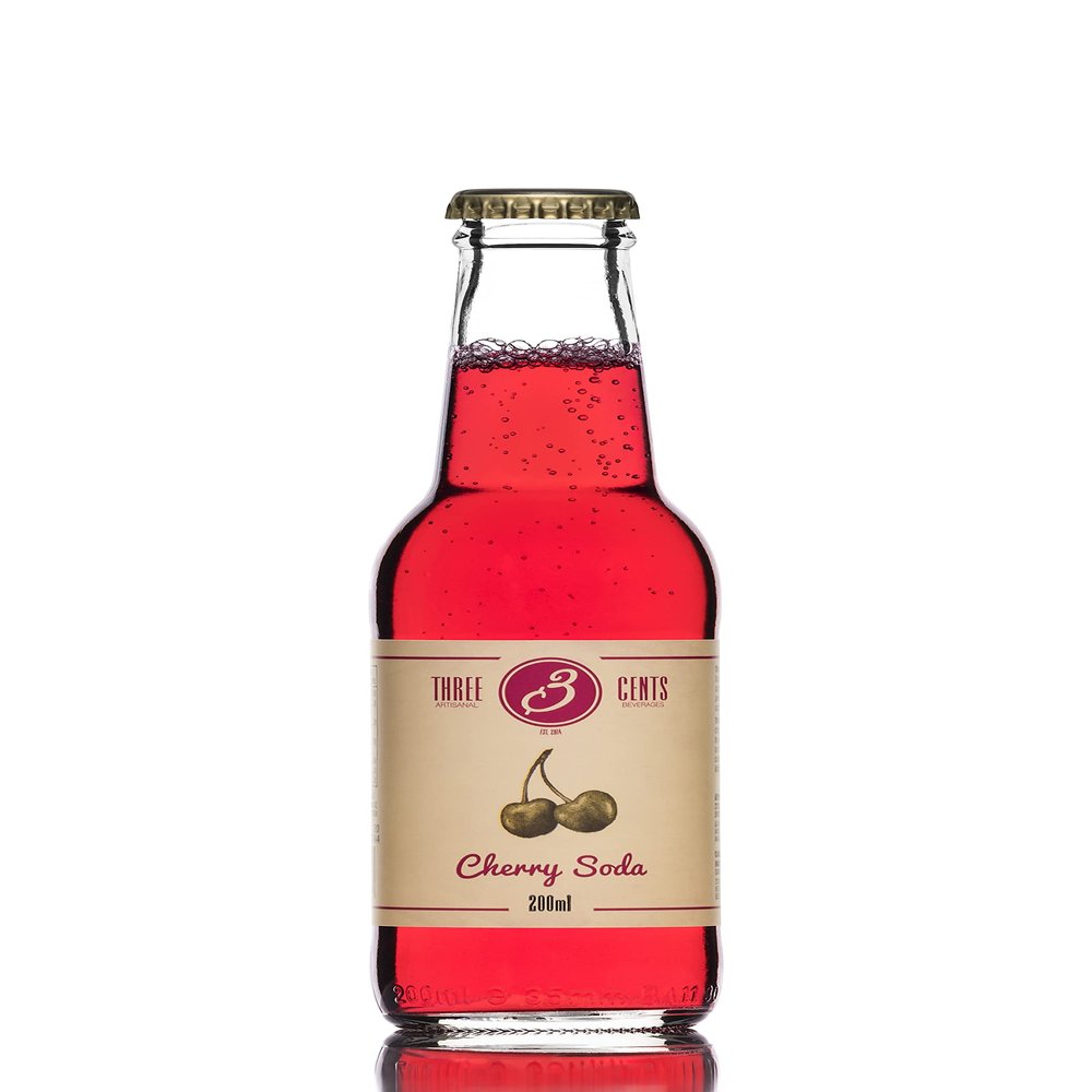 Three Cents Artisanal Beverages - Cherry Soda - 200ml - Pack of 24 Bottles