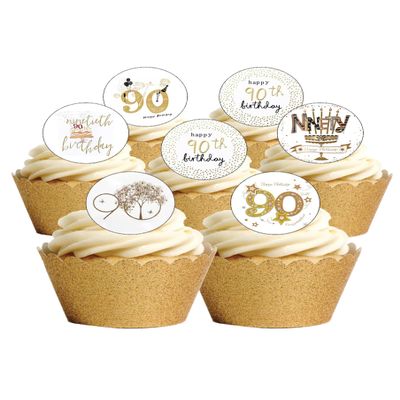 24 Precut Age 90 Ninety Ninetieth 90th Birthday Edible Wafer Paper Cake Toppers Decorations