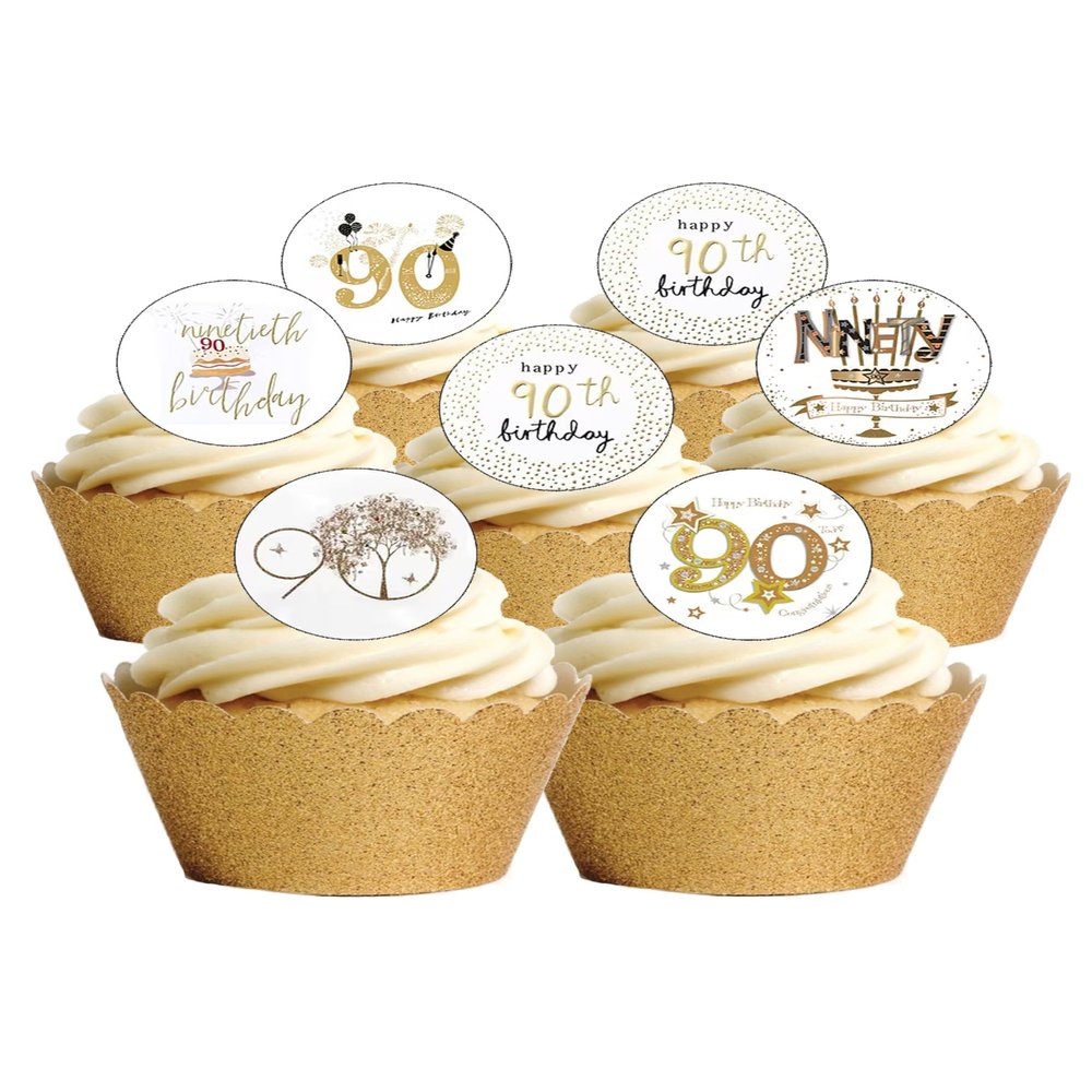 24 Precut Age 90 Ninety Ninetieth 90th Birthday Edible Wafer Paper Cake Toppers Decorations