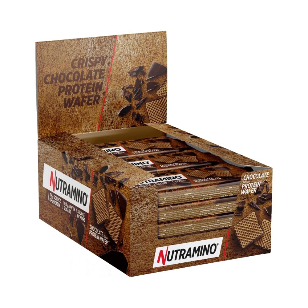 Nutramino Crispy Chocolate Protein Wafer, Source of Fibre, Low in Sugar Snacks, On-the-go Gym Food and Easy Nutrition to Support Healthy Diet and Active Lifestyle, 2 x 19.5 g Pack