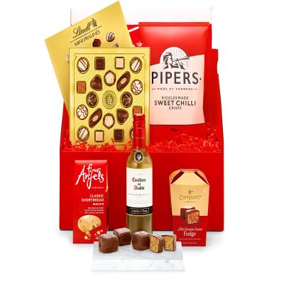 Belvoir White Wine Hamper - Food & Wine Gift Set with Chardonnay, Sweet Chilli Crisps, Cotswold Shortbread, Mini Pralines - Luxury Gift Baskets for Him & Her, from Regency Hampers
