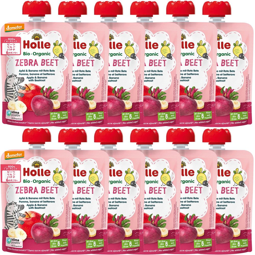 Holle Zebra Beet - Pouch apple & banana with beetroot, pack of 12