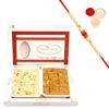 Ghasitaram Gifts Rakhi Gifts for Brothers Rakhi Sweets - Besan Barfi and Soan Papdi Hamper with Pearl Beads Rakhi view 1