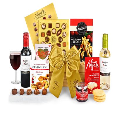 Whittington Wooden Box Wine Hamper - Gourmet Red & White Wine Gift Set with Olives, Shortbread, Pralines - Drinks Gift Selection for Birthdays and Celebrations, from Regency Hampers
