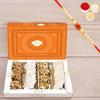 Ghasitaram Gifts Rakhi Gifts for Brothers Rakhi Sweets - Assorted Box Pure Kaju Katlis, Dryfruit Sweets 400 GMS with Beads Rakhi view 1