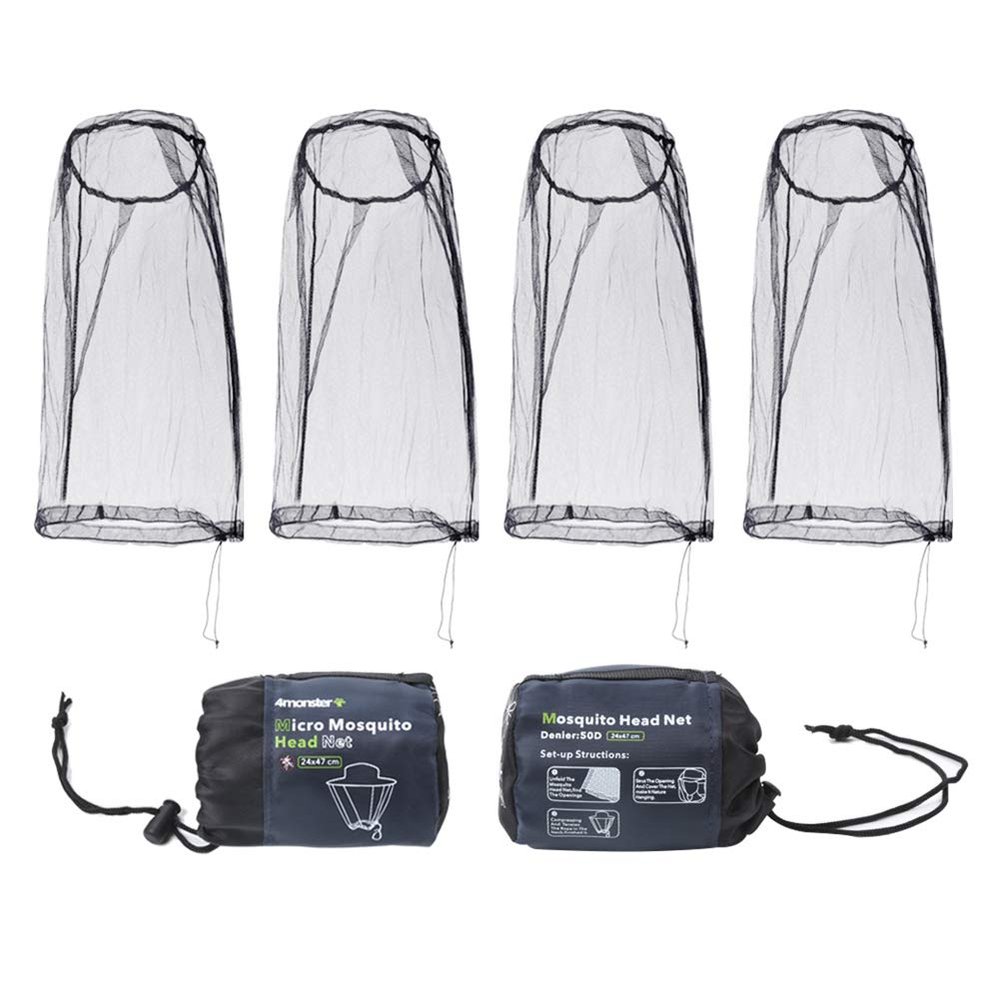 4Monster Mosquito Head Net Hat, Ultra Large, Extra Fine Holes, Insect Netting, Bug Face Shield, Soft Durable Fly Screen, Protection for Outdoor Lover, with Carry Bag Black