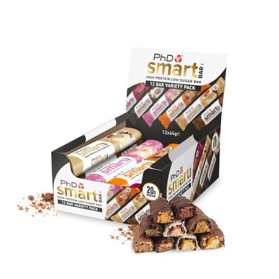 PhD Nutrition Smart Protein Bar Low Calorie, Nutritional Protein Bars/Protein Snacks, High Protein Low Sugar, Variety Pack, 20g of Protein, 64g Bar (12 Pack)