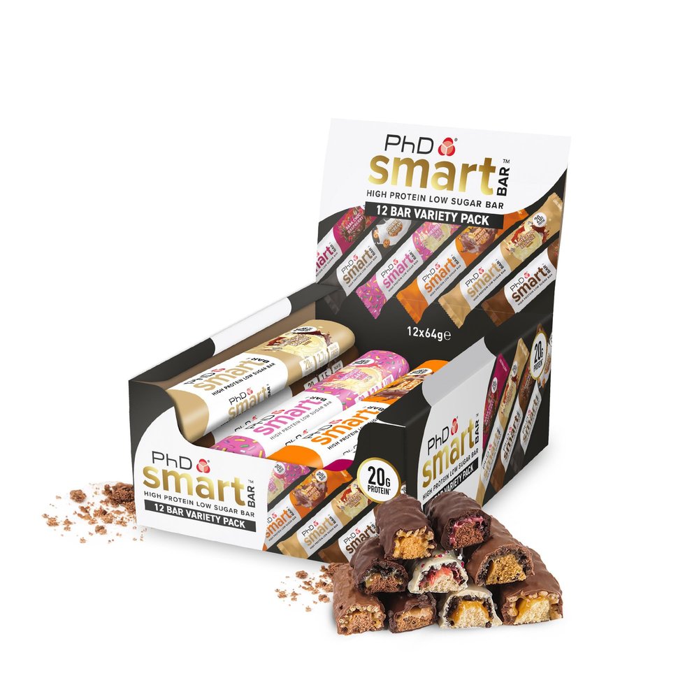 PhD Nutrition Smart Protein Bar Low Calorie, Nutritional Protein Bars/Protein Snacks, High Protein Low Sugar, Variety Pack, 20g of Protein, 64g Bar (12 Pack)