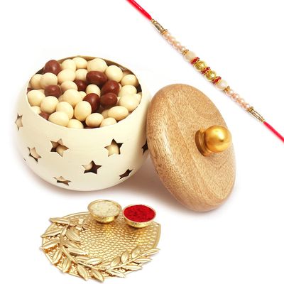 Ghasitaram Gifts Rakhi Gifts for Brother Rakhi Dryfruits- Roasted Cashews Jar with Pearl Diamond Rakhi