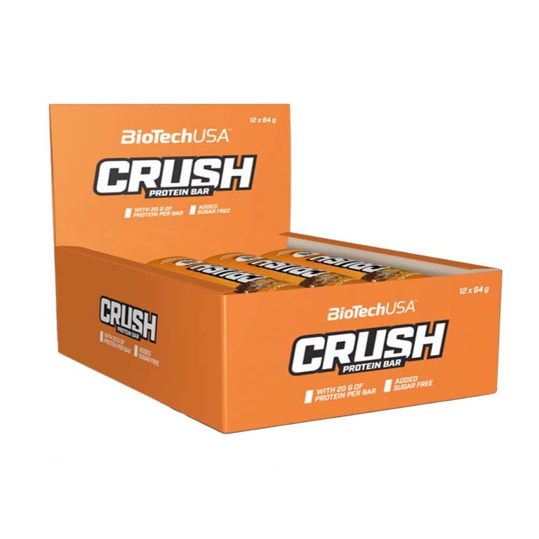 BioTechUSA Crush Bar High-Protein bar with Crunchy Chocolate Coating and no Added Sugar, 12 * 64 g, Chocolate-Peanut Butter