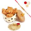 Ghasitaram Gifts Rakhi Gifts for Brothers White Wooden Granola Bites Jar with Pooja Thali with Pearl Rakhi view 1