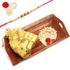 Ghasitaram Gifts Rakhi Gifts for Brothers Rakhi Chocolate Small Wooden Serving Tray with Chocolates Pouch and Pooja Thali with Pearl Rakhi view 1