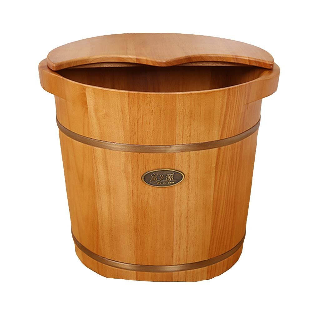 Axdwfd Foot Bath Barrel Wooden Footbath, Oak Barrel with Lid Household Foot Bath Barrel with Massage Foot Bath Foot Bath Wood Knot Less Lasting Insulation (Color : with Cover)